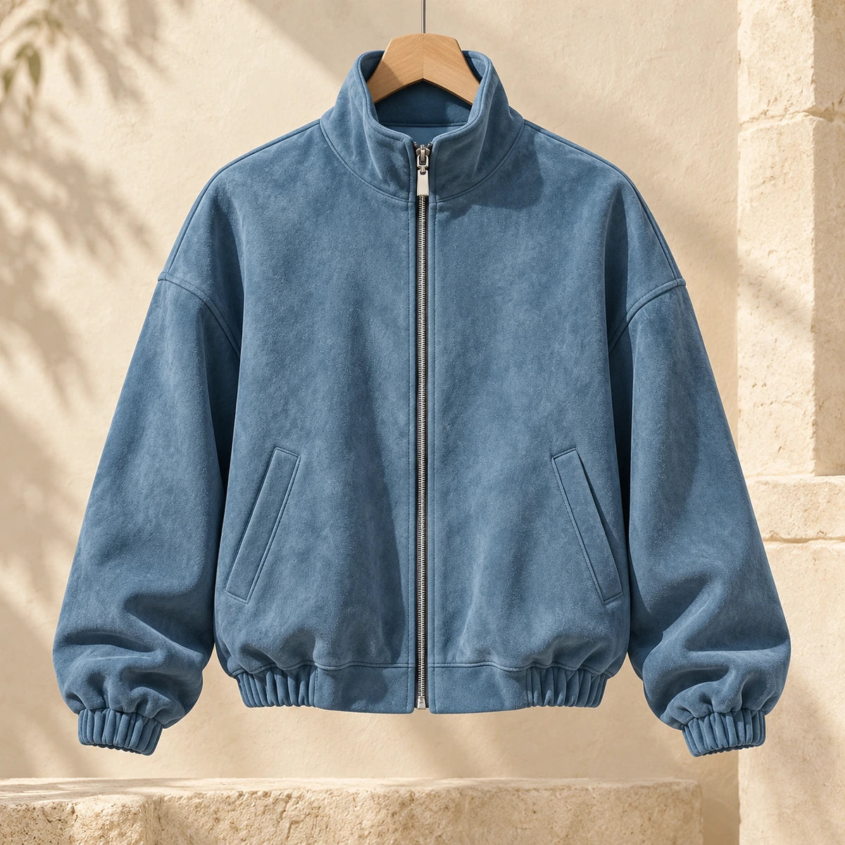 Suede-Effect Jacket | Adeline in Blue front garment view