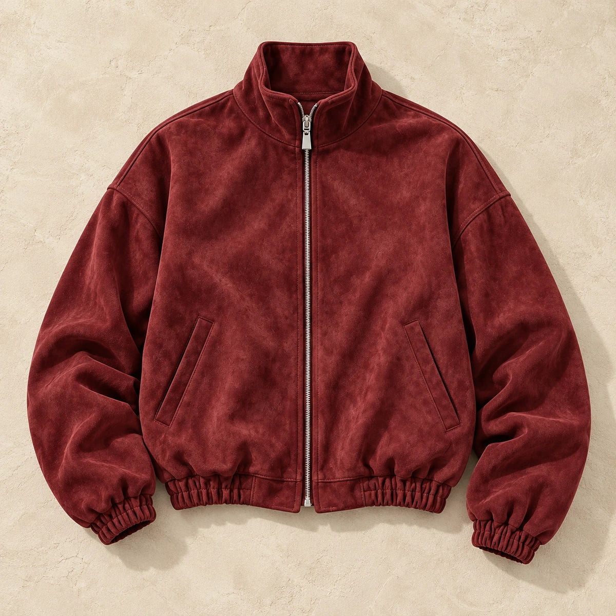 Suede-Effect Jacket | Adeline in Red overhead flat lay