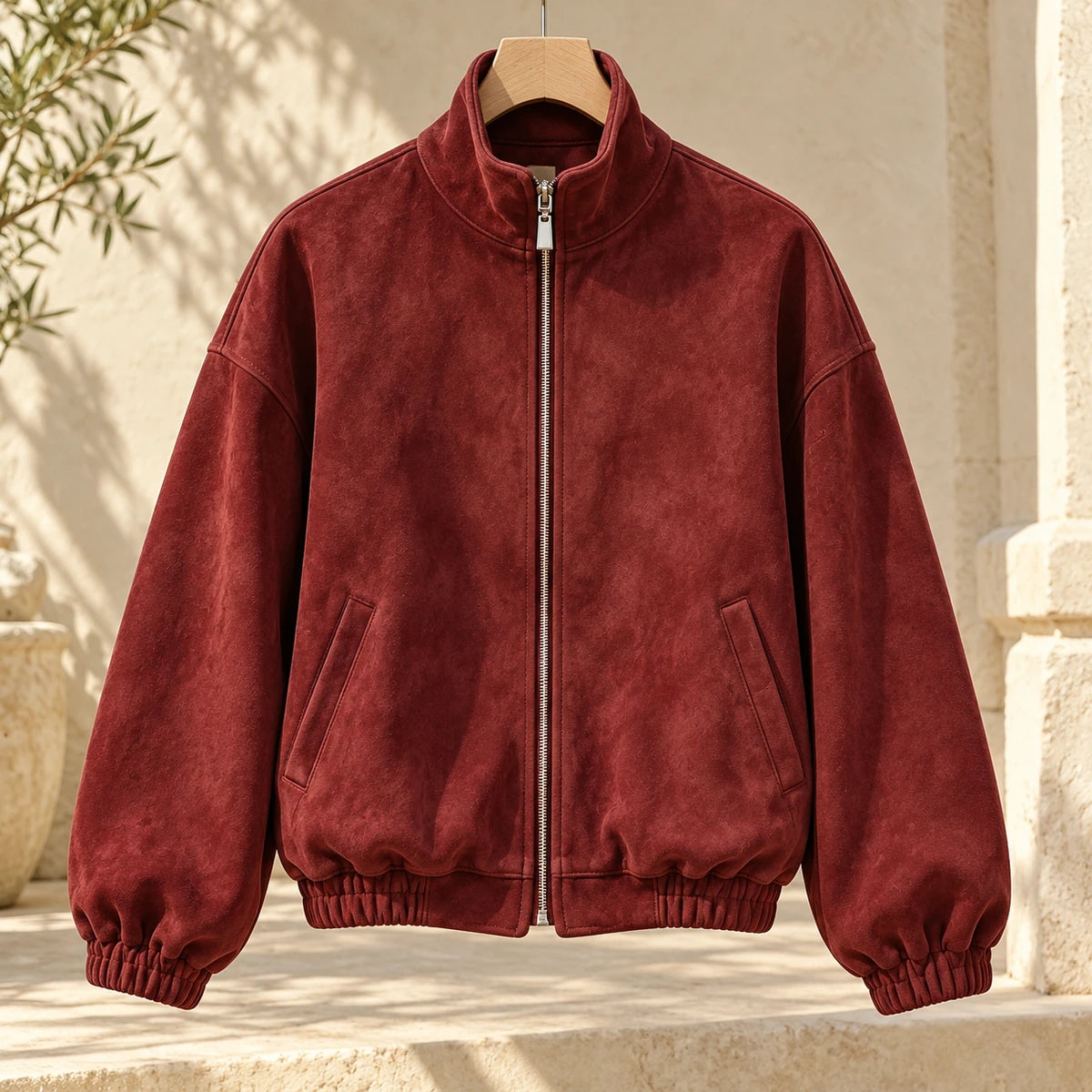 Suede-Effect Jacket | Adeline in Red front garment view