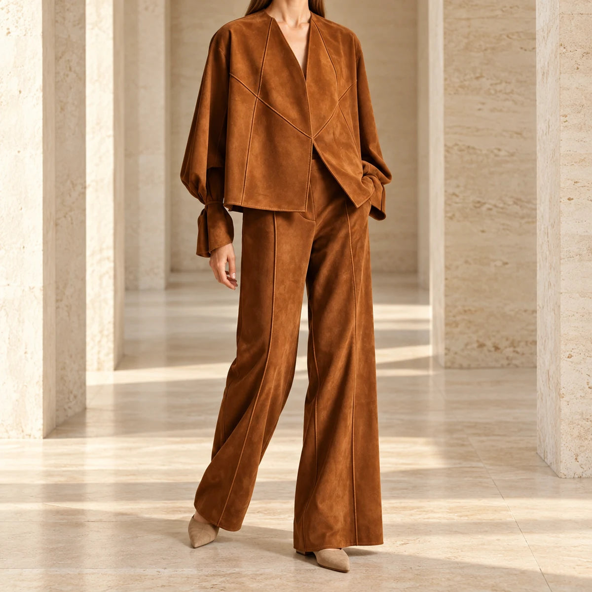Suede-Effect Trouser Set | Matilda Brown lifestyle