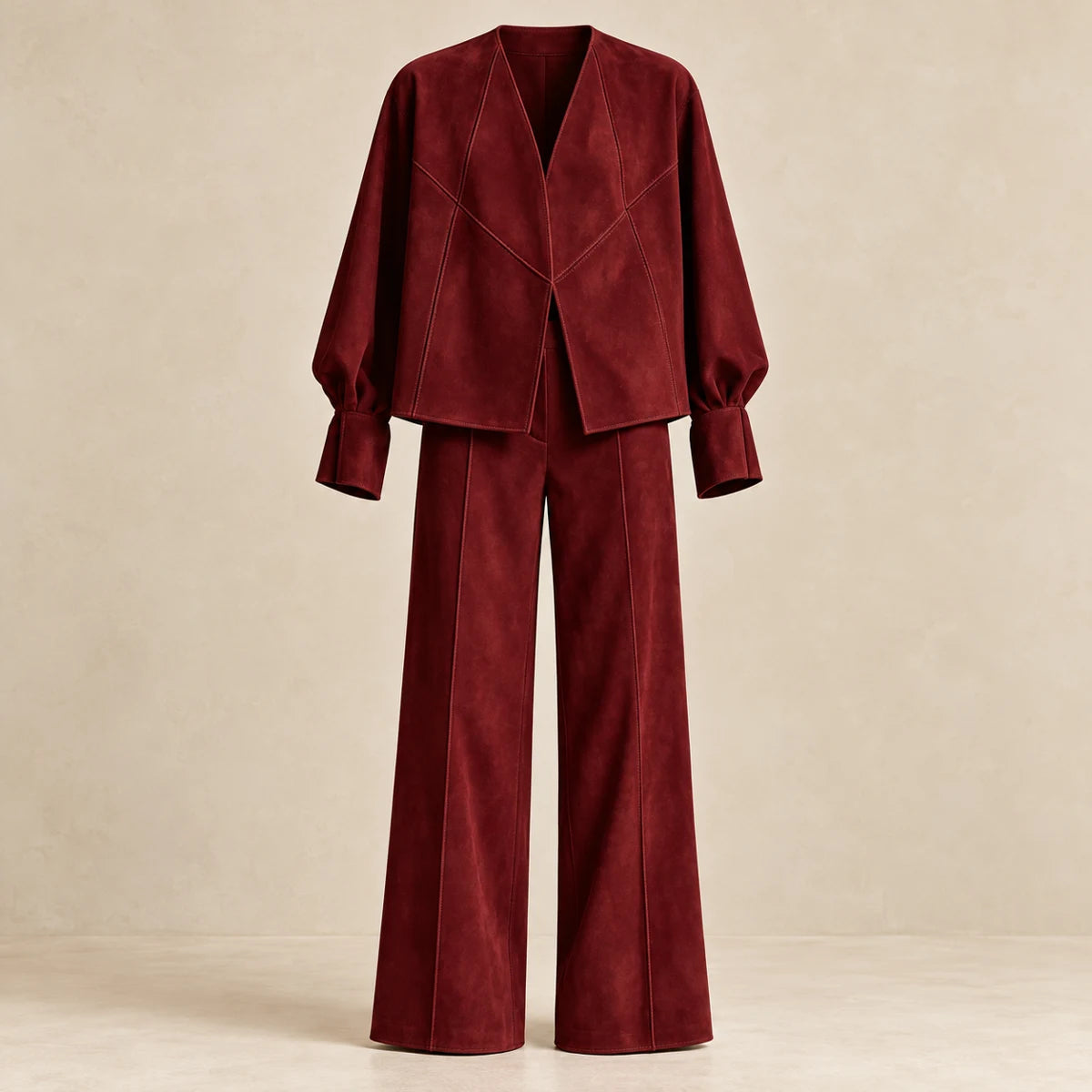 Suede-Effect Trouser Set | Matilda Red front