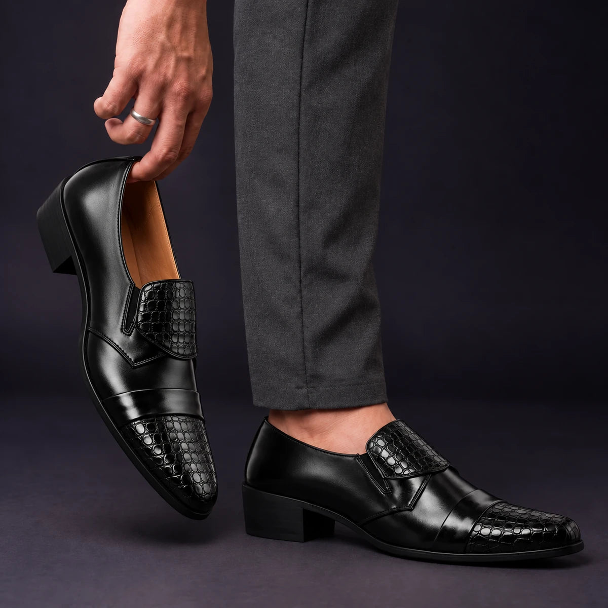 Leather Loafers | Tarquin Black model handheld, matching left and right pair