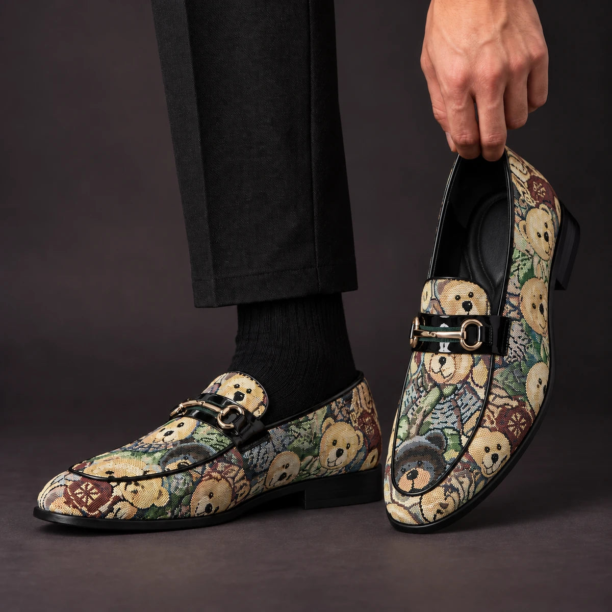 Leather Loafers | Torsten Green model handheld, matching left and right pair