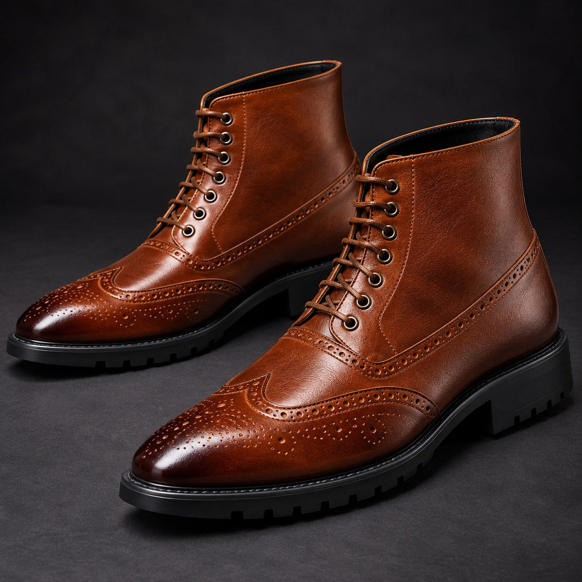 Vittorio Brogue Lace-Up Boots in Brown studio pair