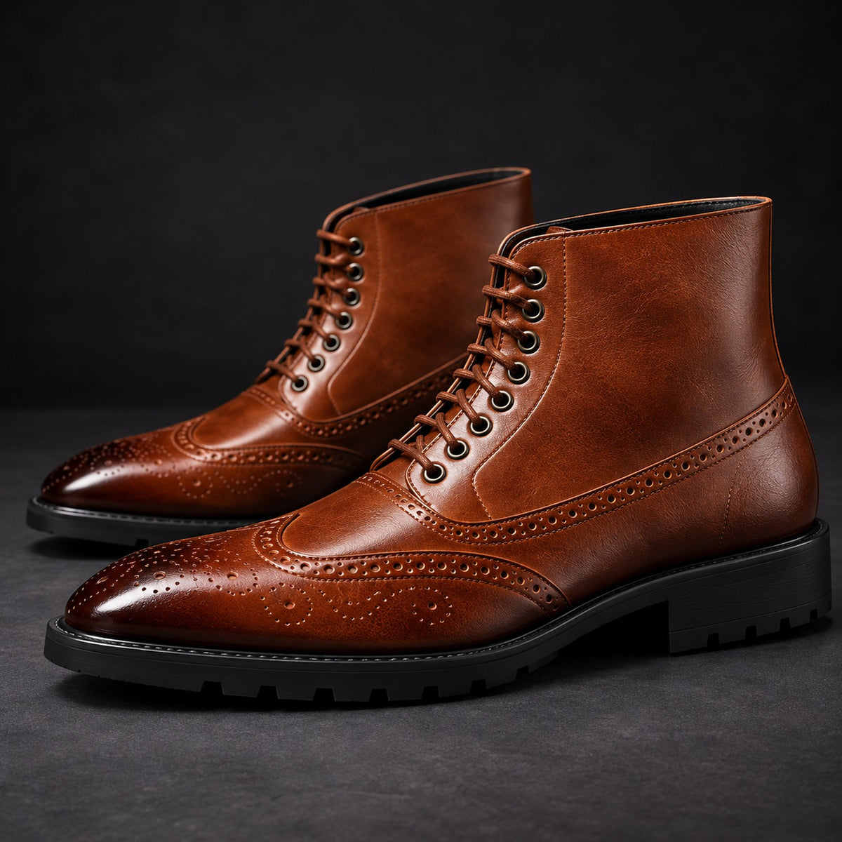 Vittorio Brogue Lace-Up Boots in Brown side detail