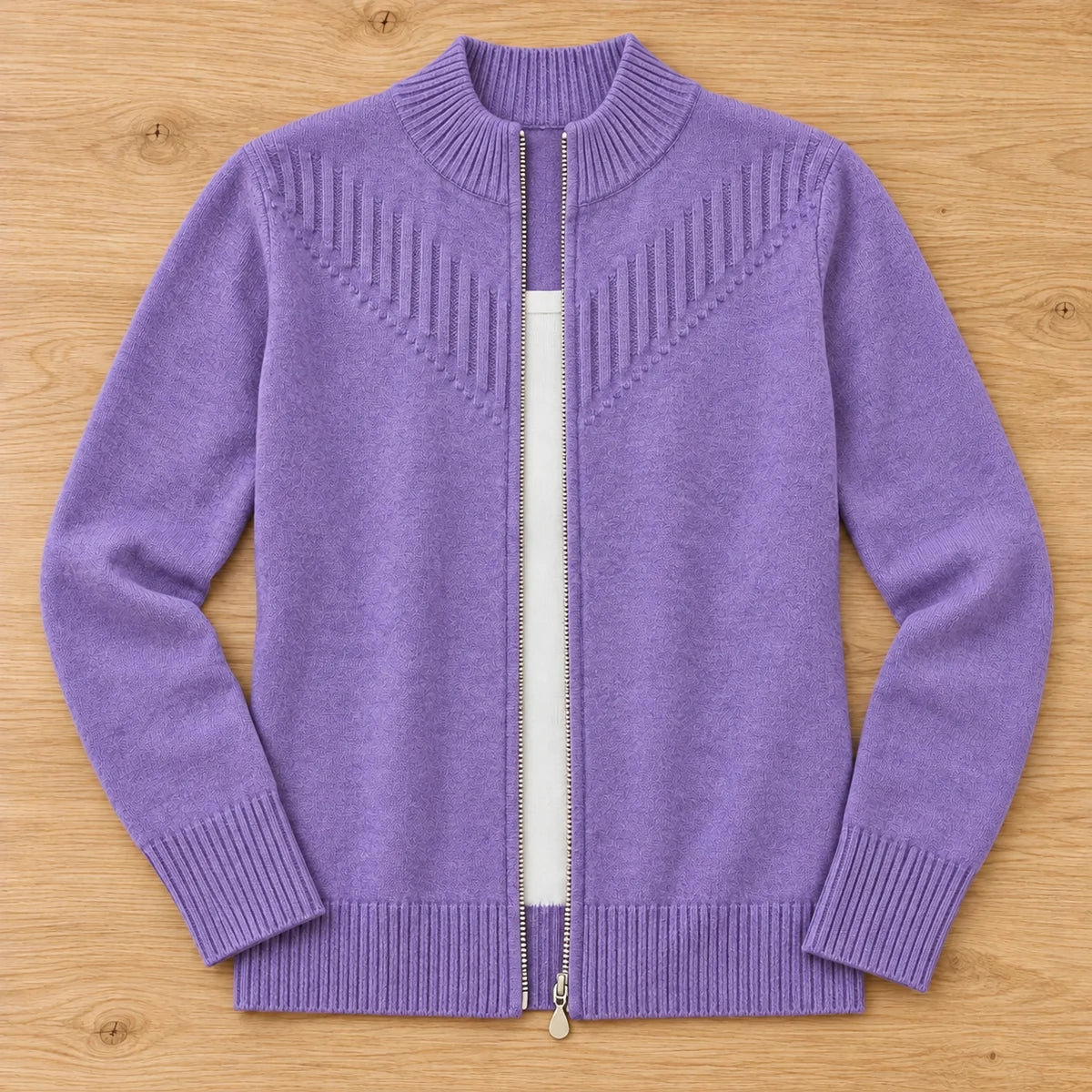 Wool Blend Cardigan | Dahlia in Purple overhead flat lay view