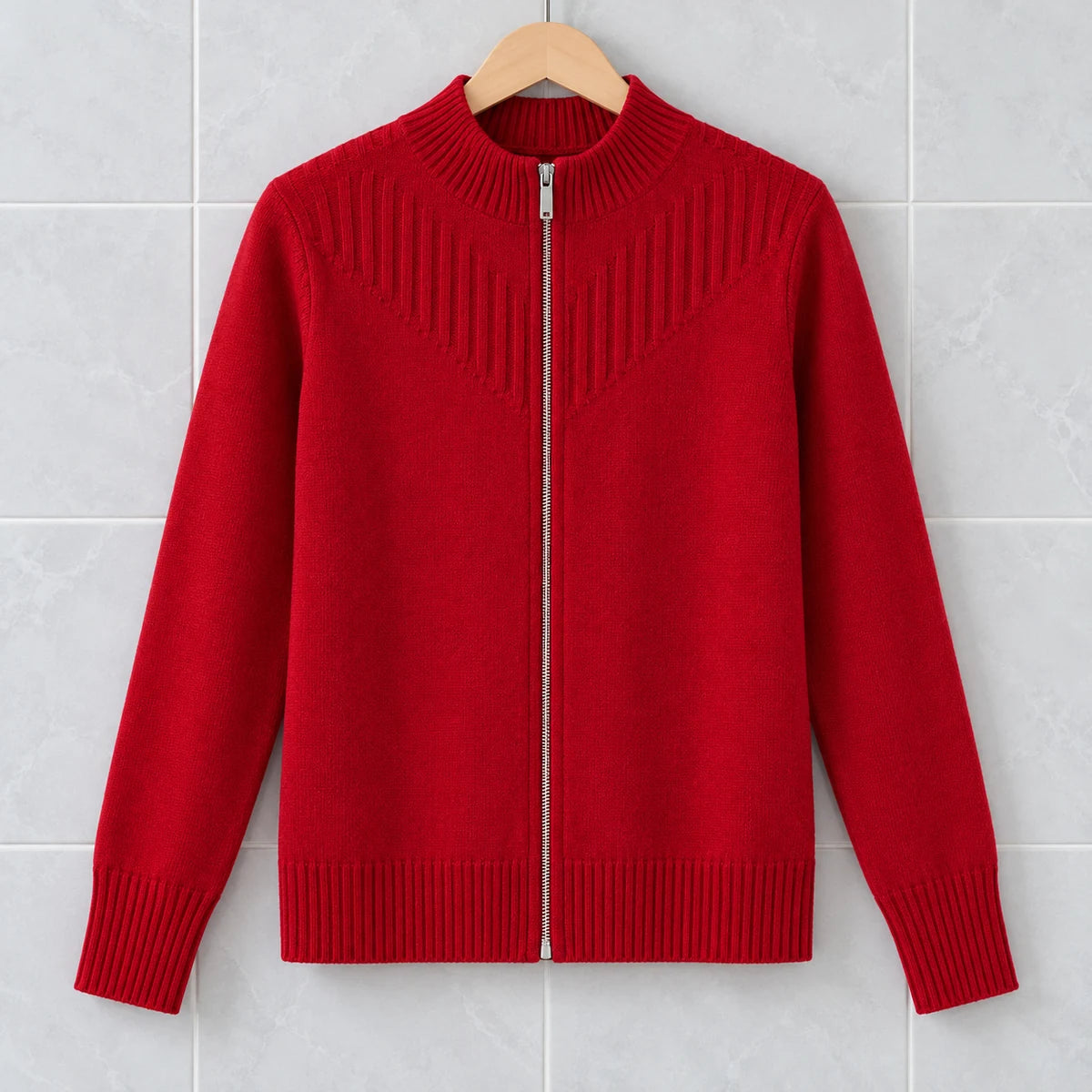 Wool Blend Cardigan | Dahlia in Red front garment view