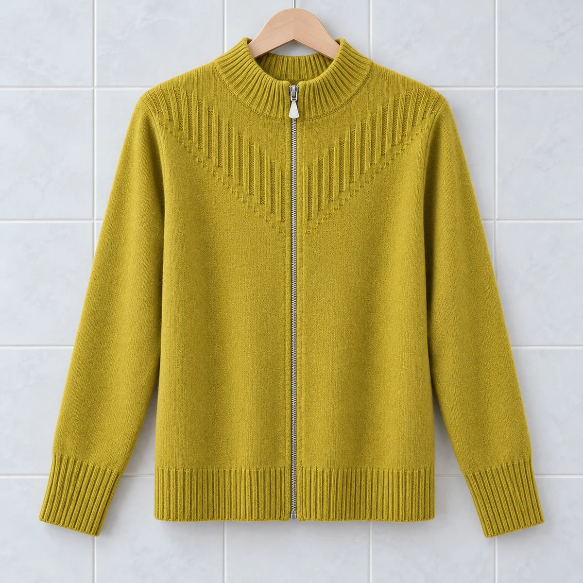 Wool Blend Cardigan | Dahlia in Yellow front garment view