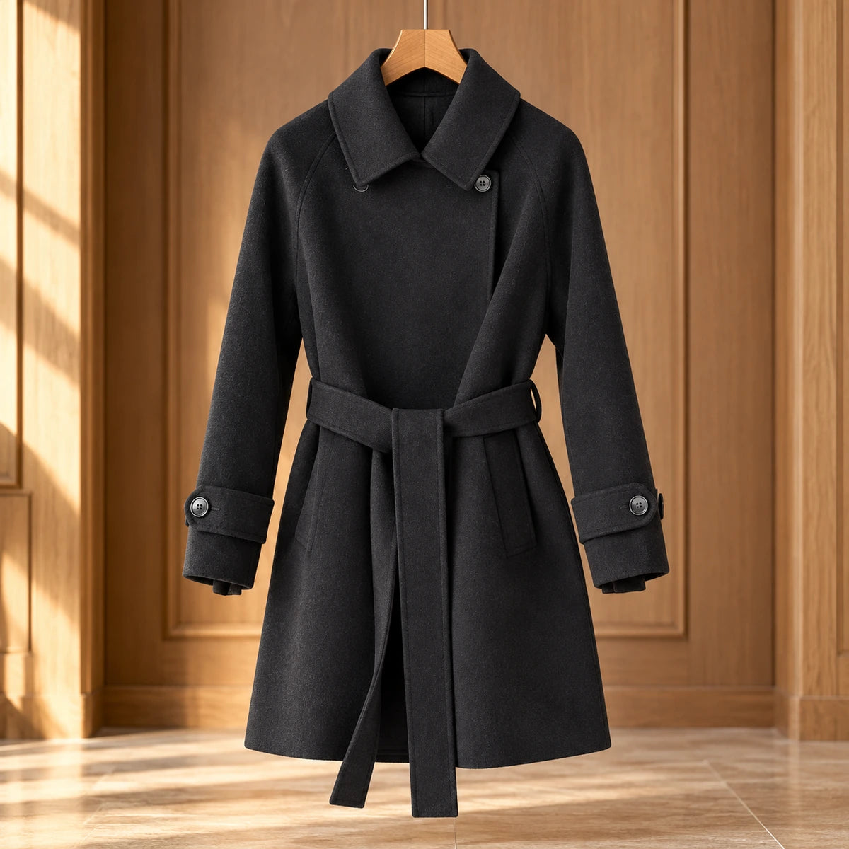 Wool Blend Coat | Roxanne in Black front garment view