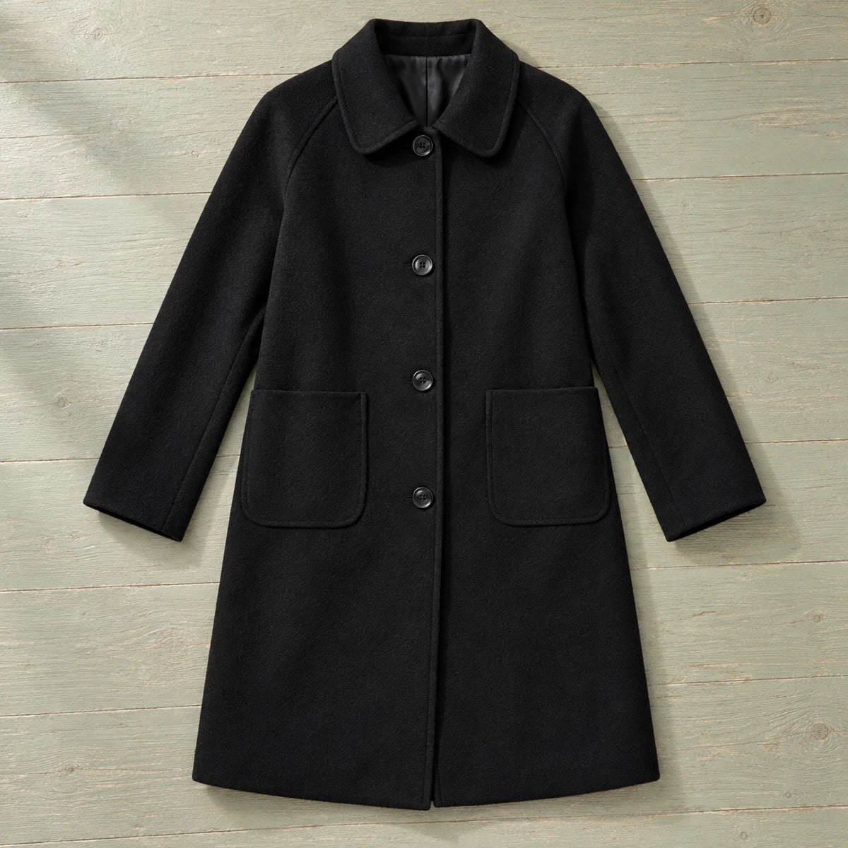 Genuine Wool Coat | Celina in Black overhead flat lay