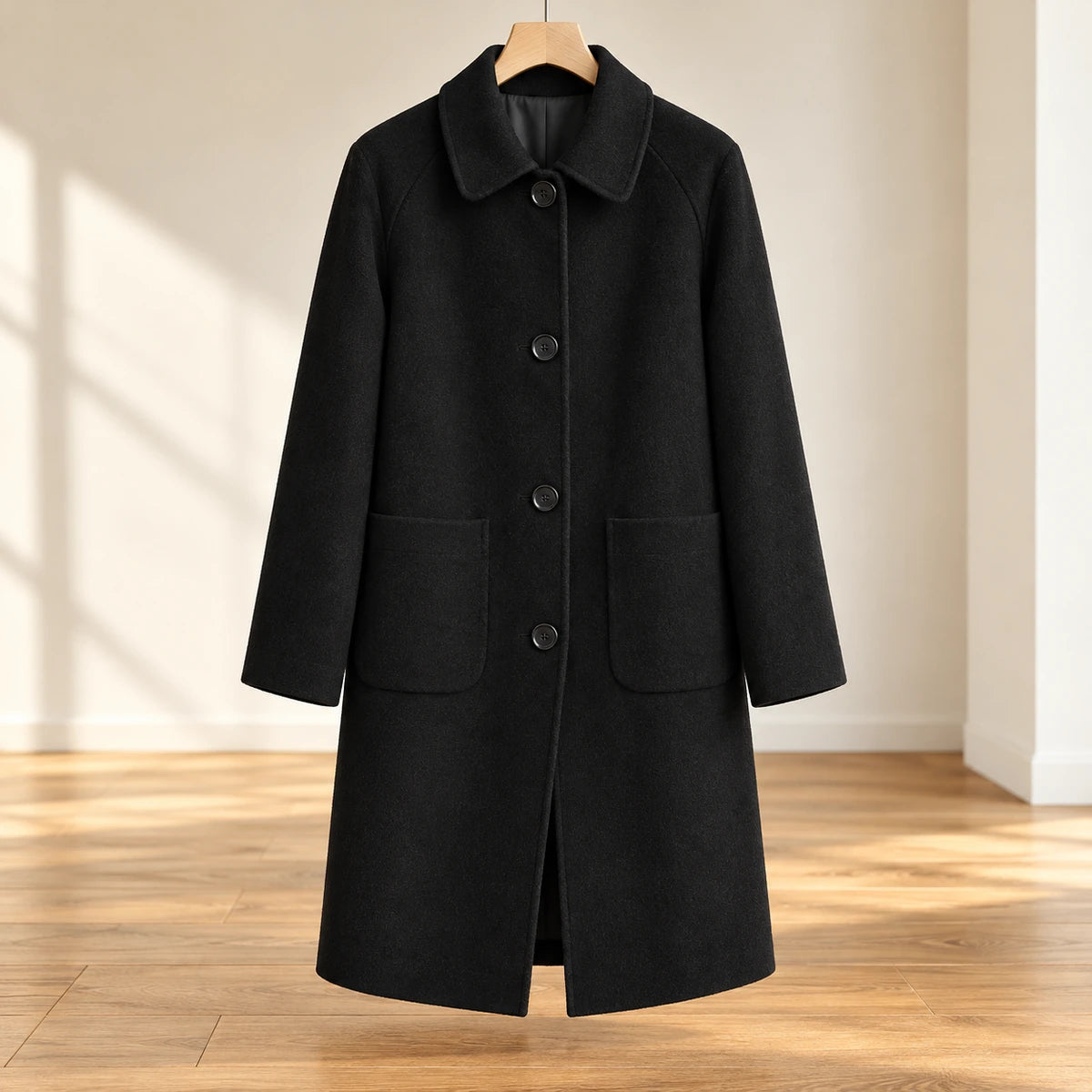 Genuine Wool Coat | Celina in Black front garment view