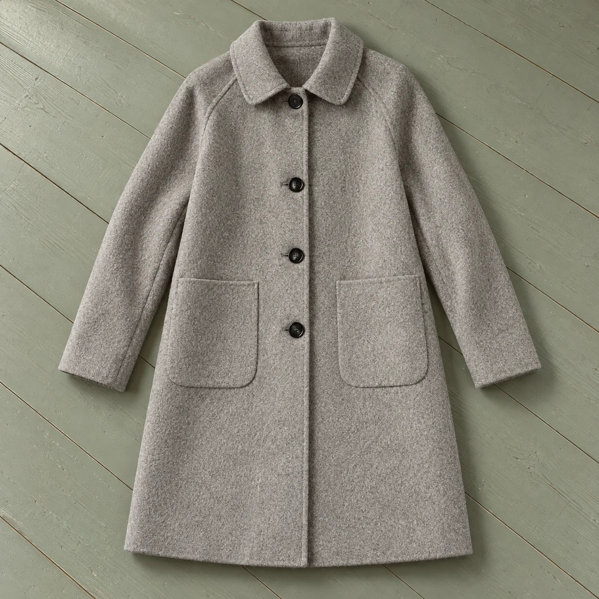 Genuine Wool Coat | Celina in Gray overhead flat lay