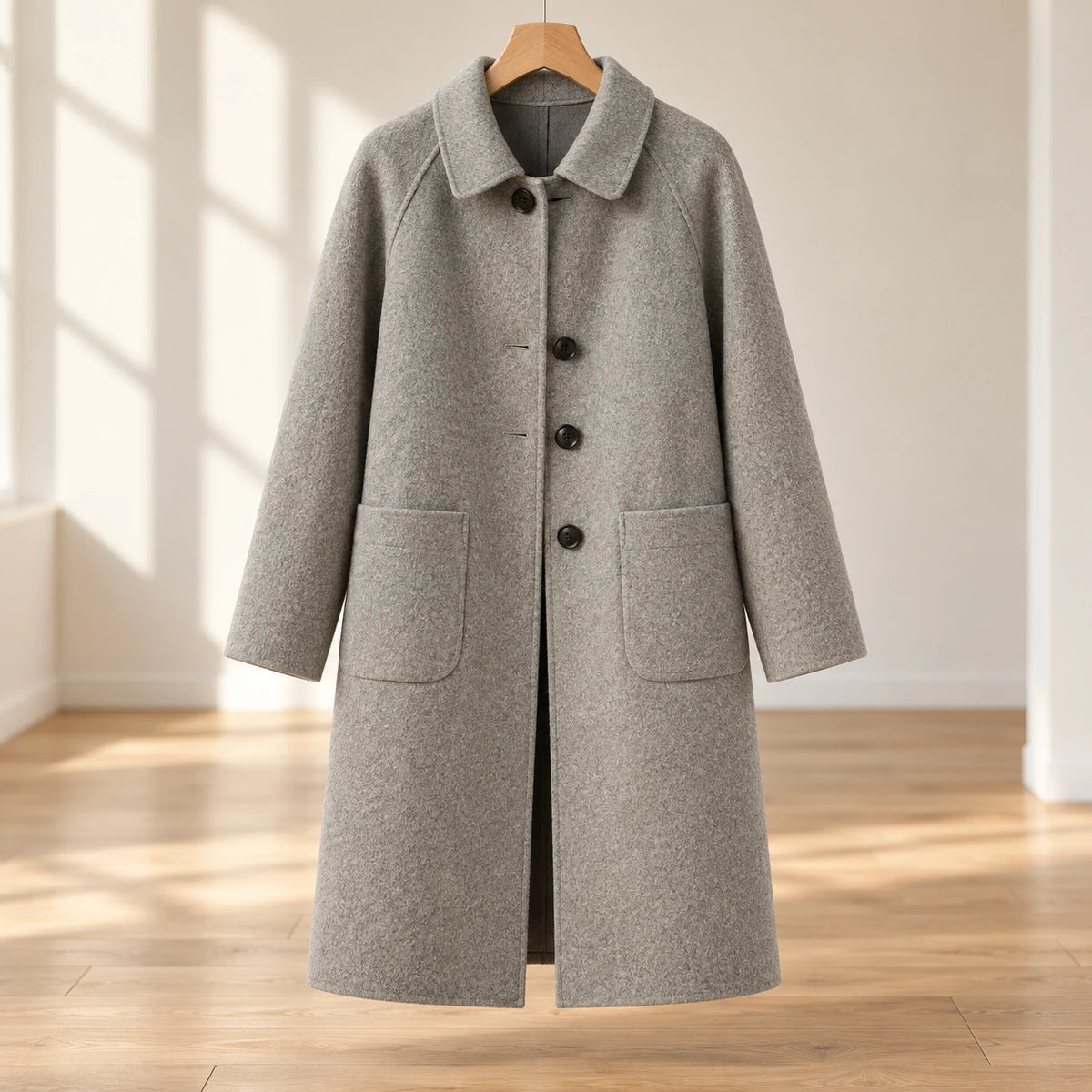 Genuine Wool Coat | Celina in Gray front garment view