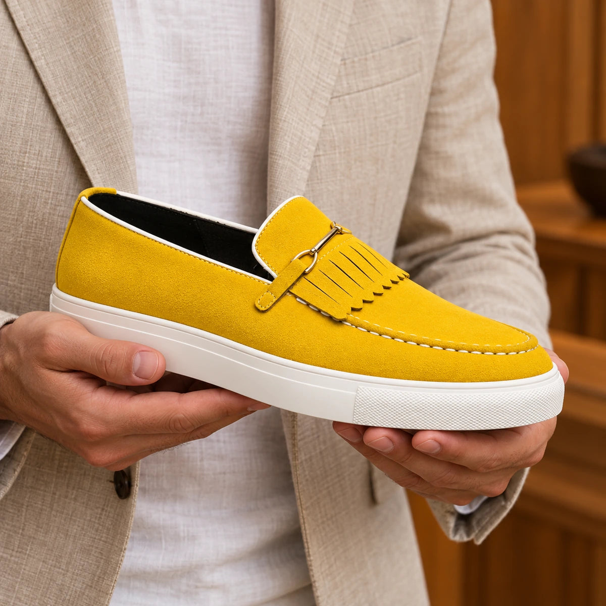 Genuine Suede Loafers | Henrik Yellow handheld