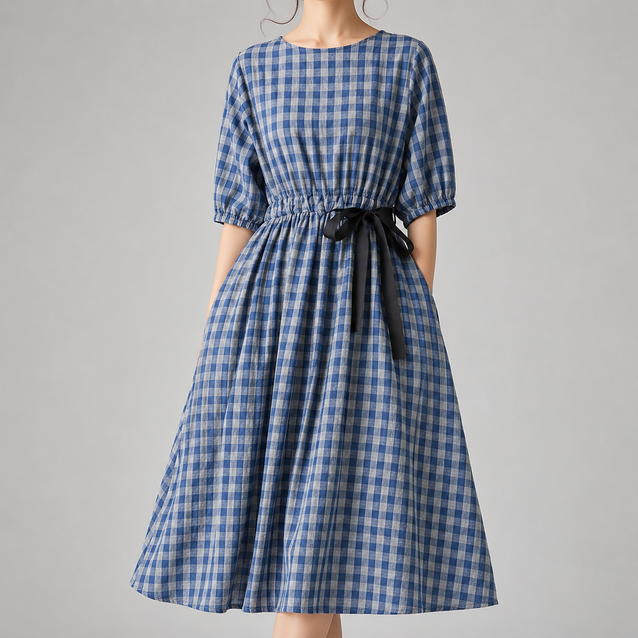 Elara Check Midi Dress