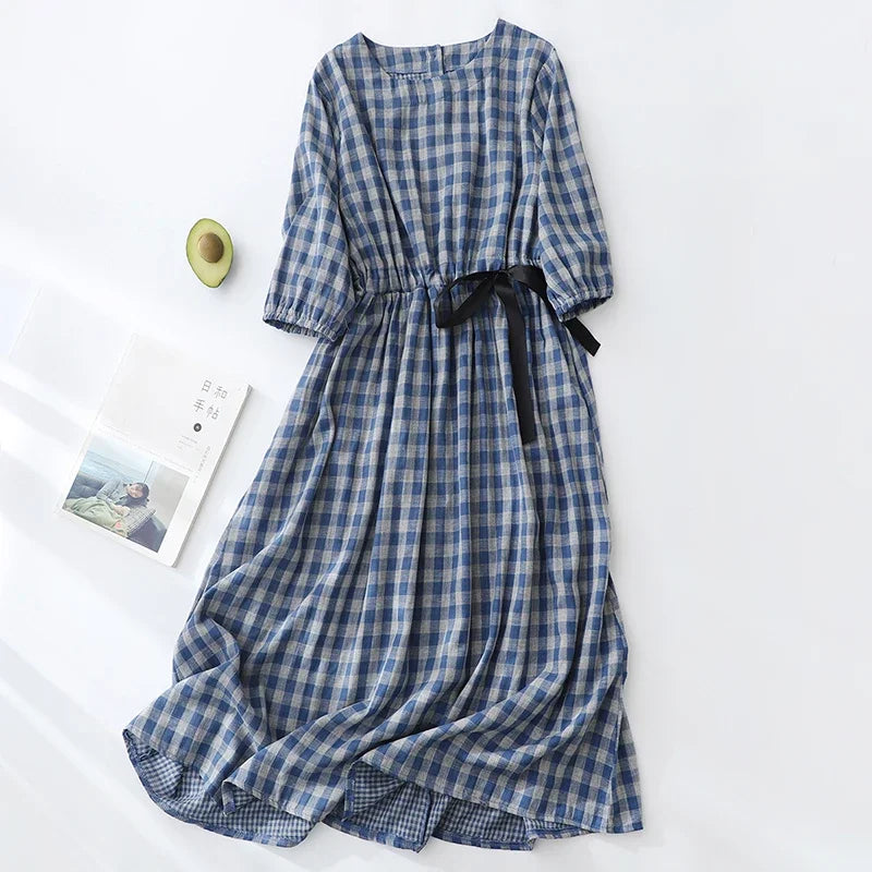 Elara Check Midi Dress