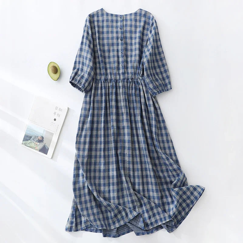 Elara Check Midi Dress
