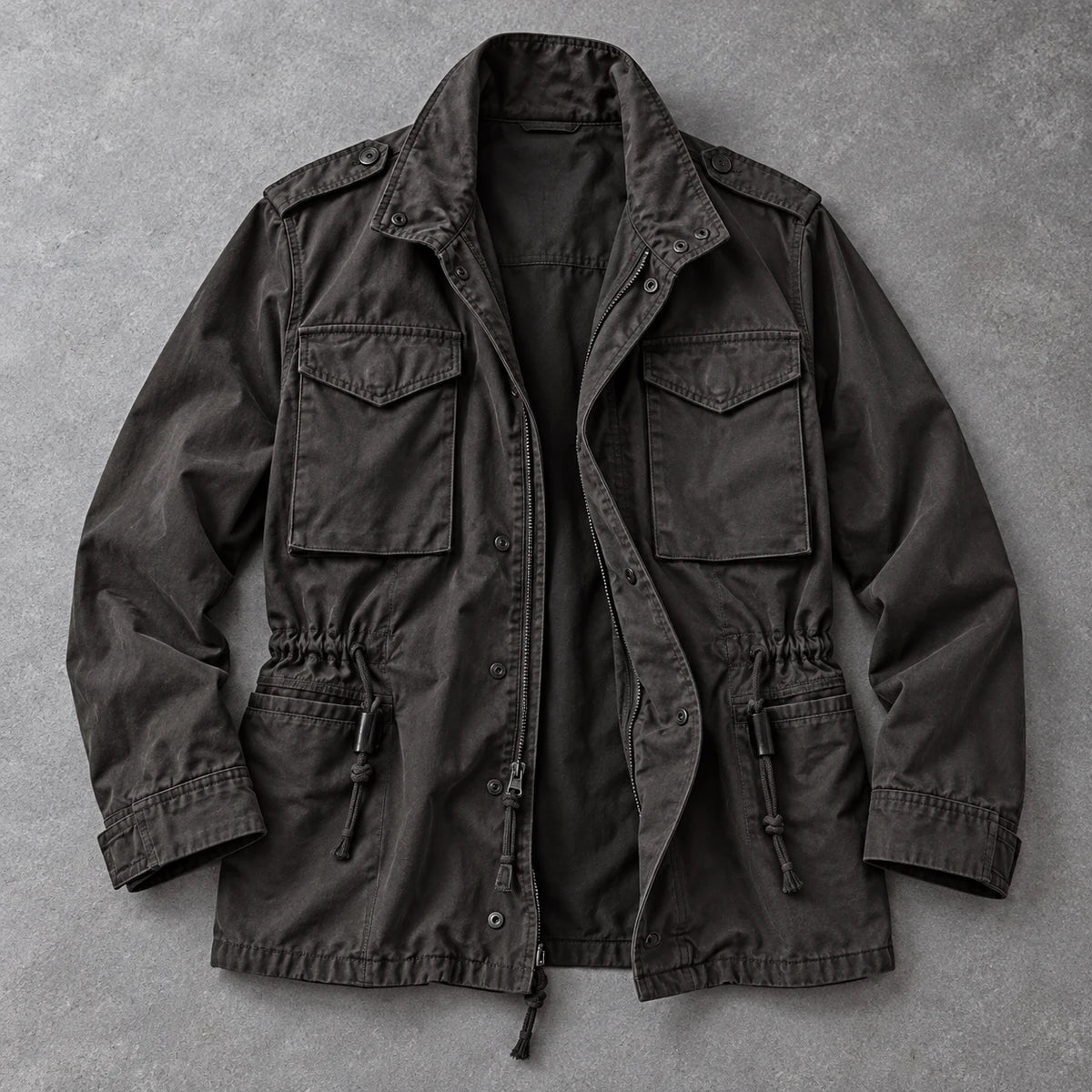 Arvid Field Jacket Black overhead stone flatlay