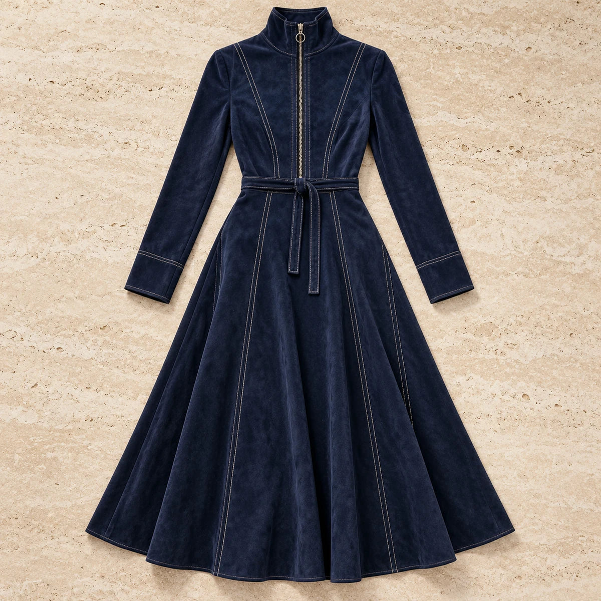 Belted Midi Dress | Lucille in Blue, flatlay view