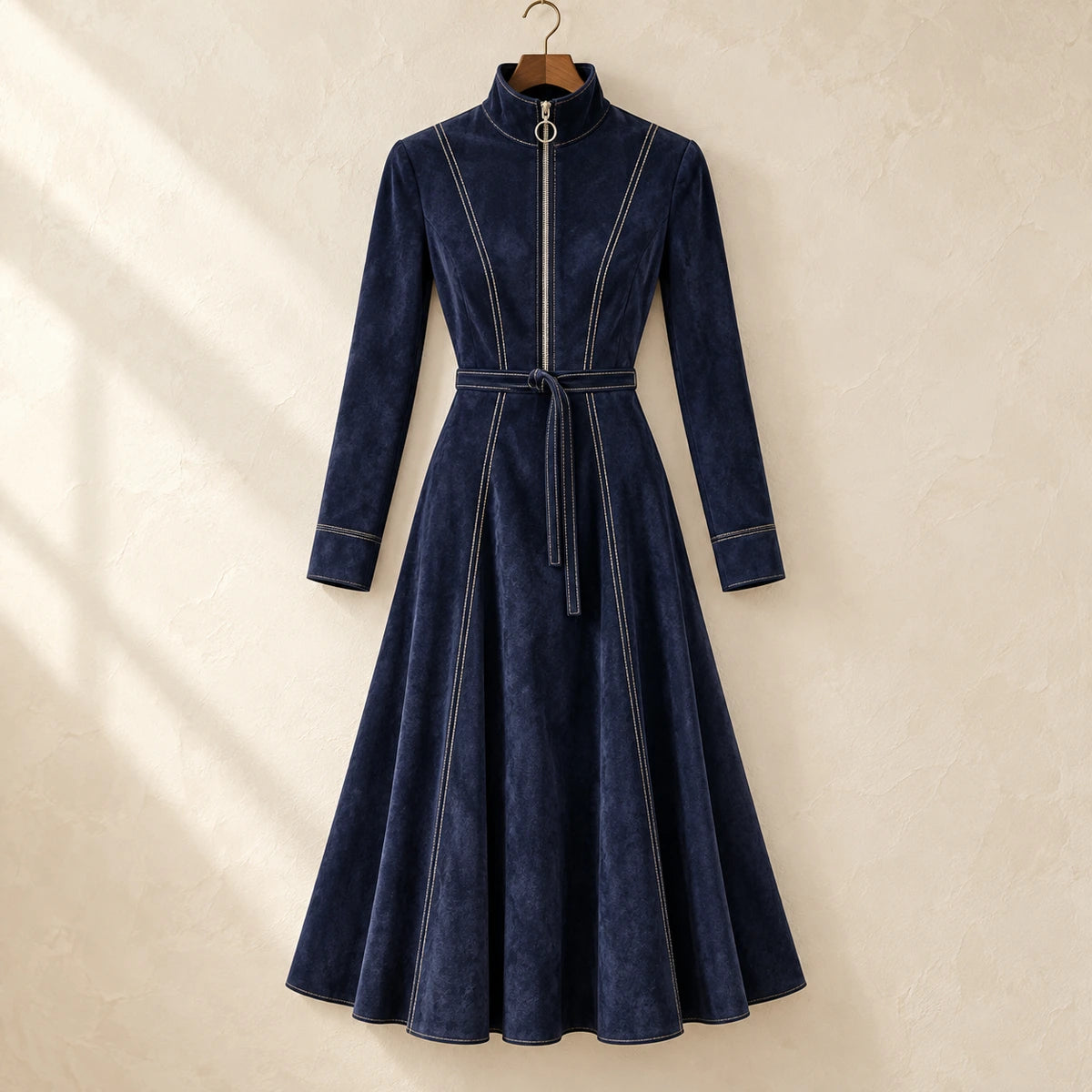 Belted Midi Dress | Lucille in Blue, front view