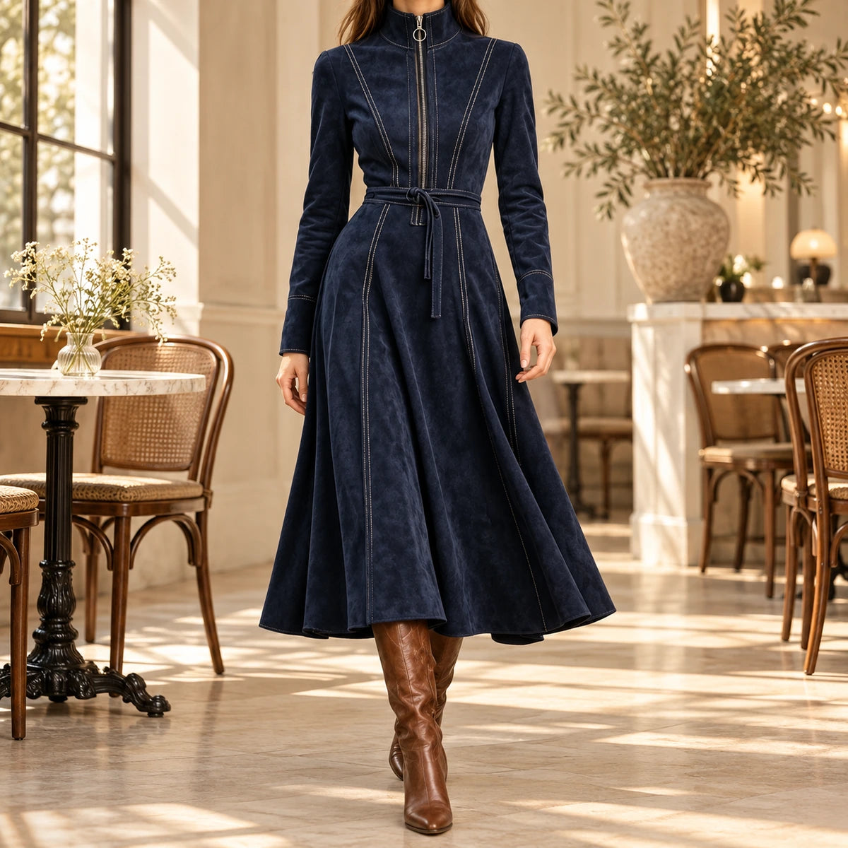 Belted Midi Dress | Lucille in Blue, lifestyle view
