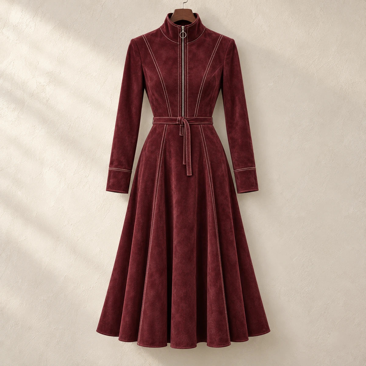 Belted Midi Dress | Lucille in Red, front view
