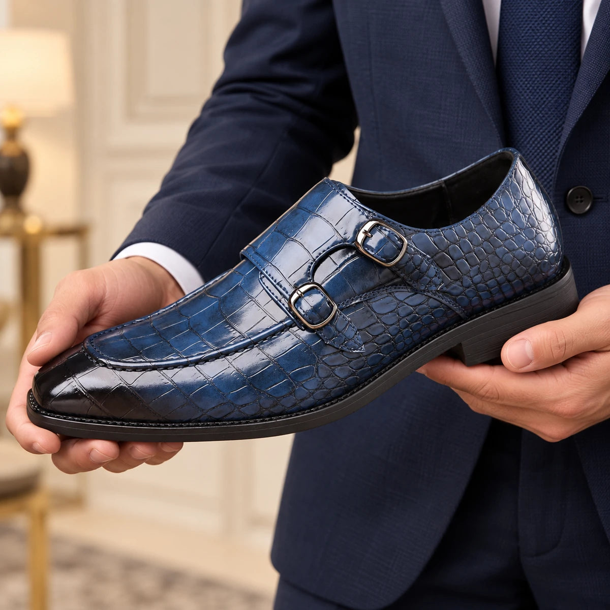Cowhide Leather Shoes | Benedict Blue handheld