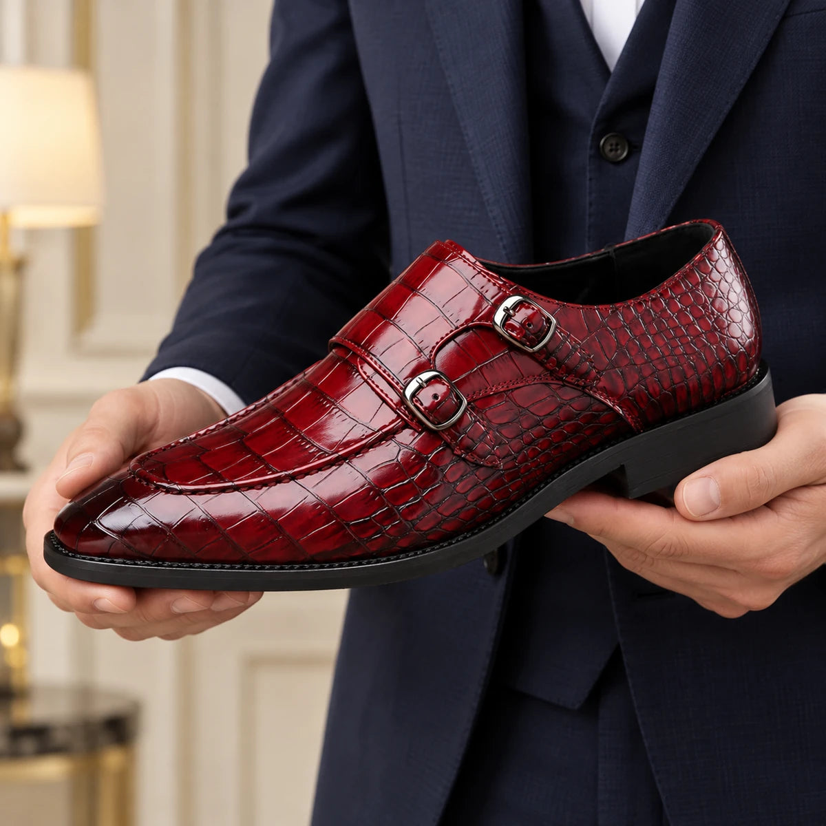Cowhide Leather Shoes | Benedict Red 1 handheld