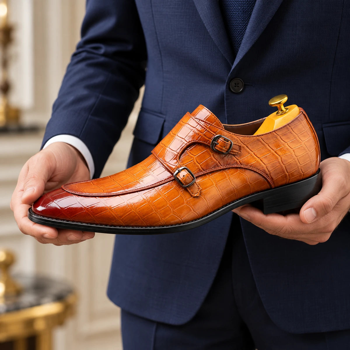 Cowhide Leather Shoes | Benedict Yellow handheld