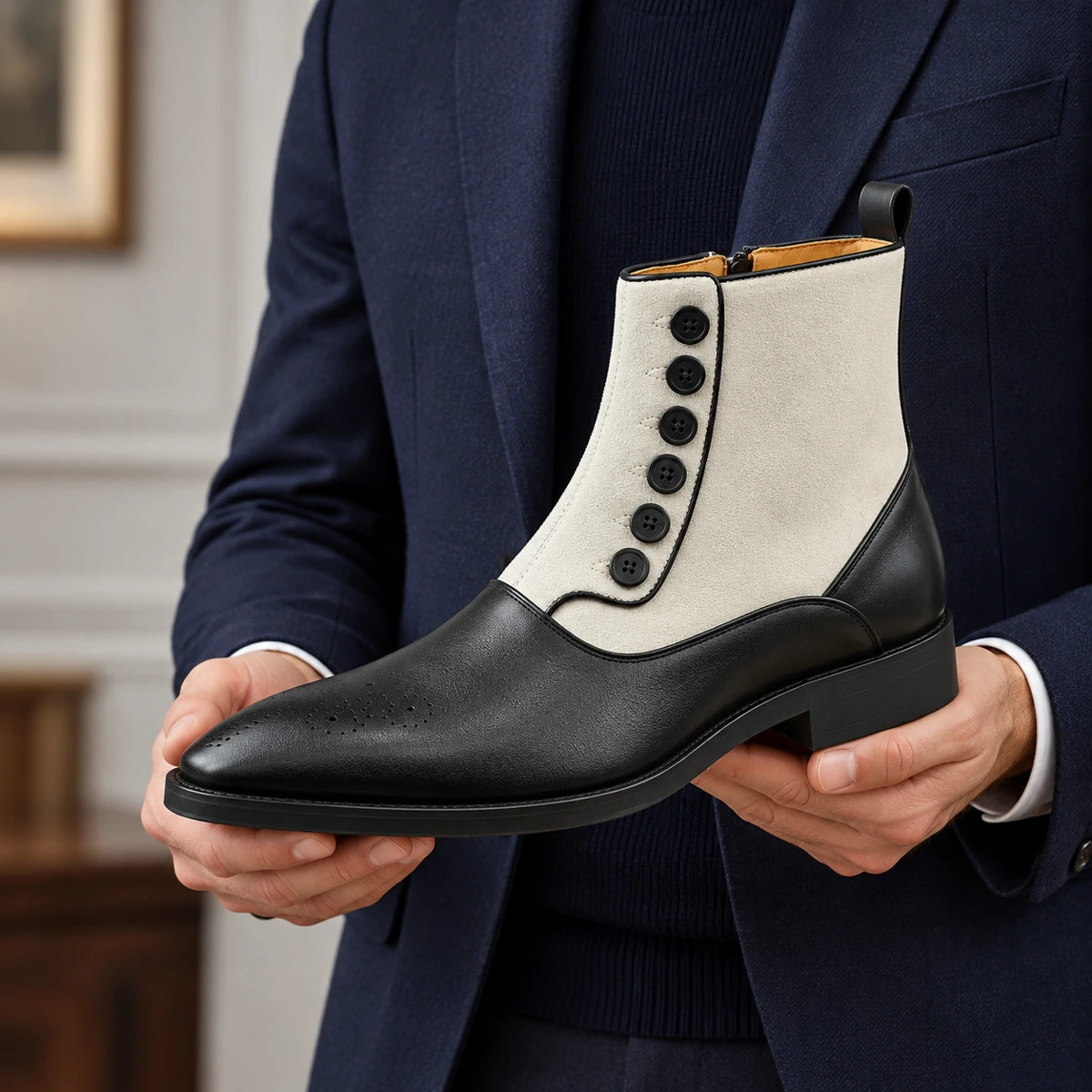 Finley Boots Black White handheld