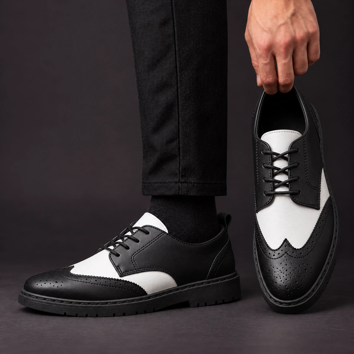 Leather Derbies | Audric Black White model handheld