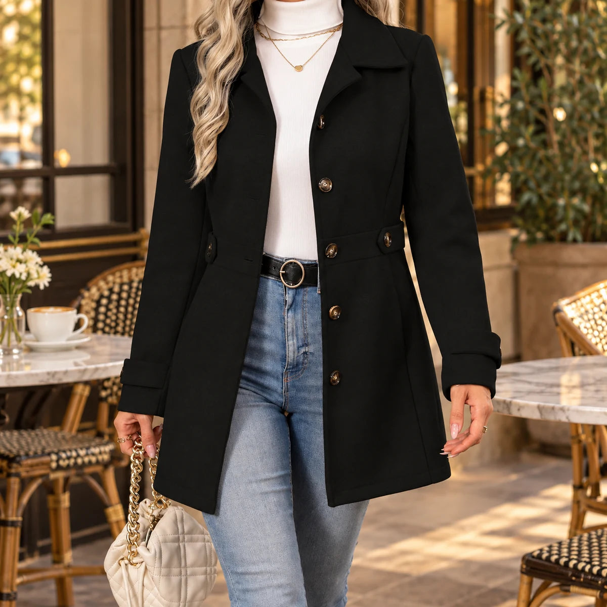 Cecilia Coat Black lifestyle view