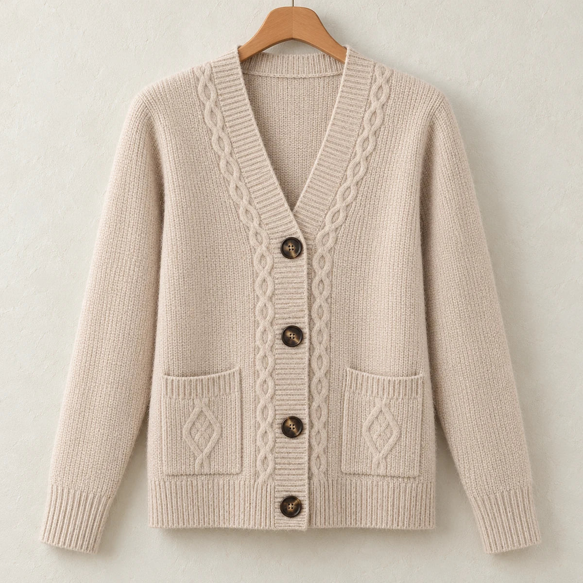 Cashmere Blend Cardigan | Ottilie in Beige front garment view