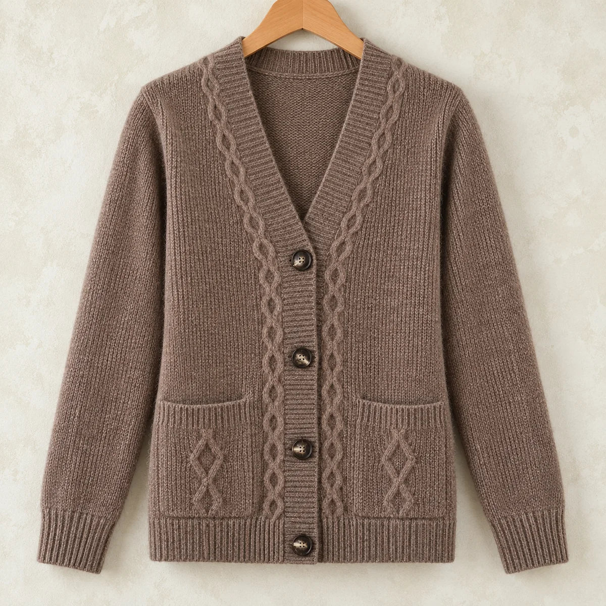 Cashmere Blend Cardigan | Ottilie in Brown front garment view