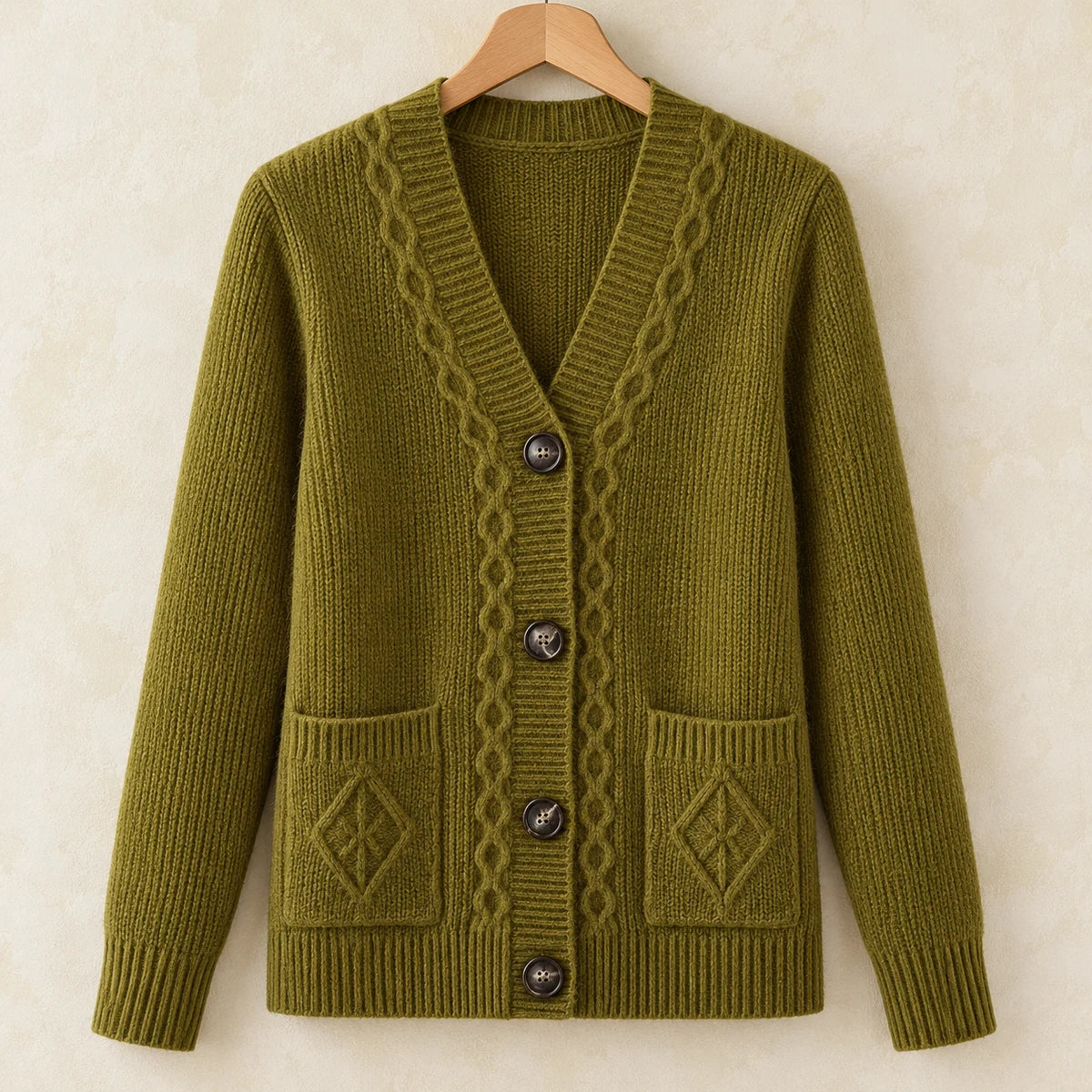 Cashmere Blend Cardigan | Ottilie in Green front garment view