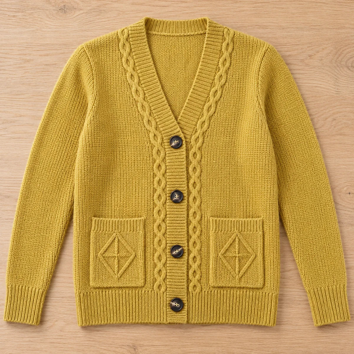 Cashmere Blend Cardigan | Ottilie in Yellow overhead flat lay view