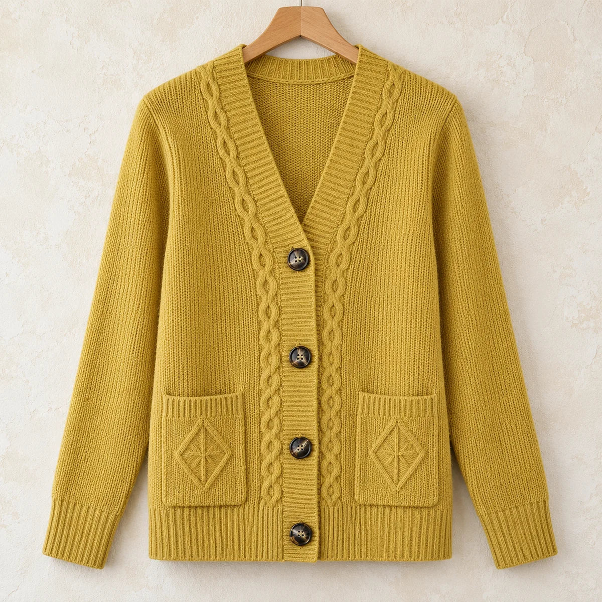 Cashmere Blend Cardigan | Ottilie in Yellow front garment view
