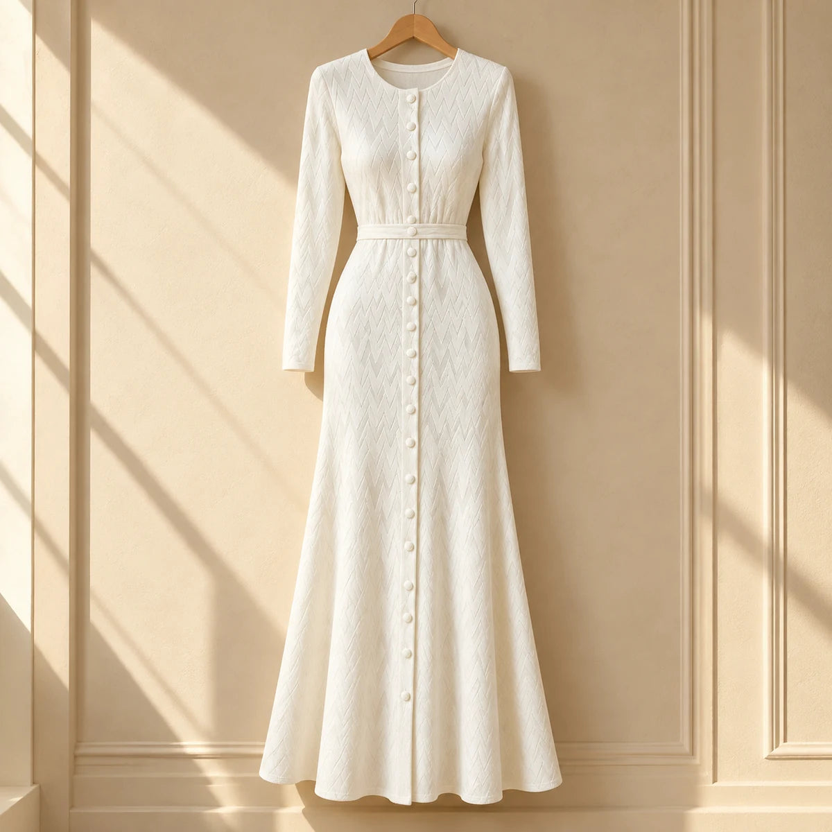 Knit Dress | Daphne White hanging view