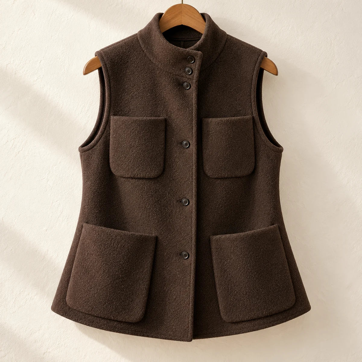 Cotton Blend Vest | Clarissa Brown front