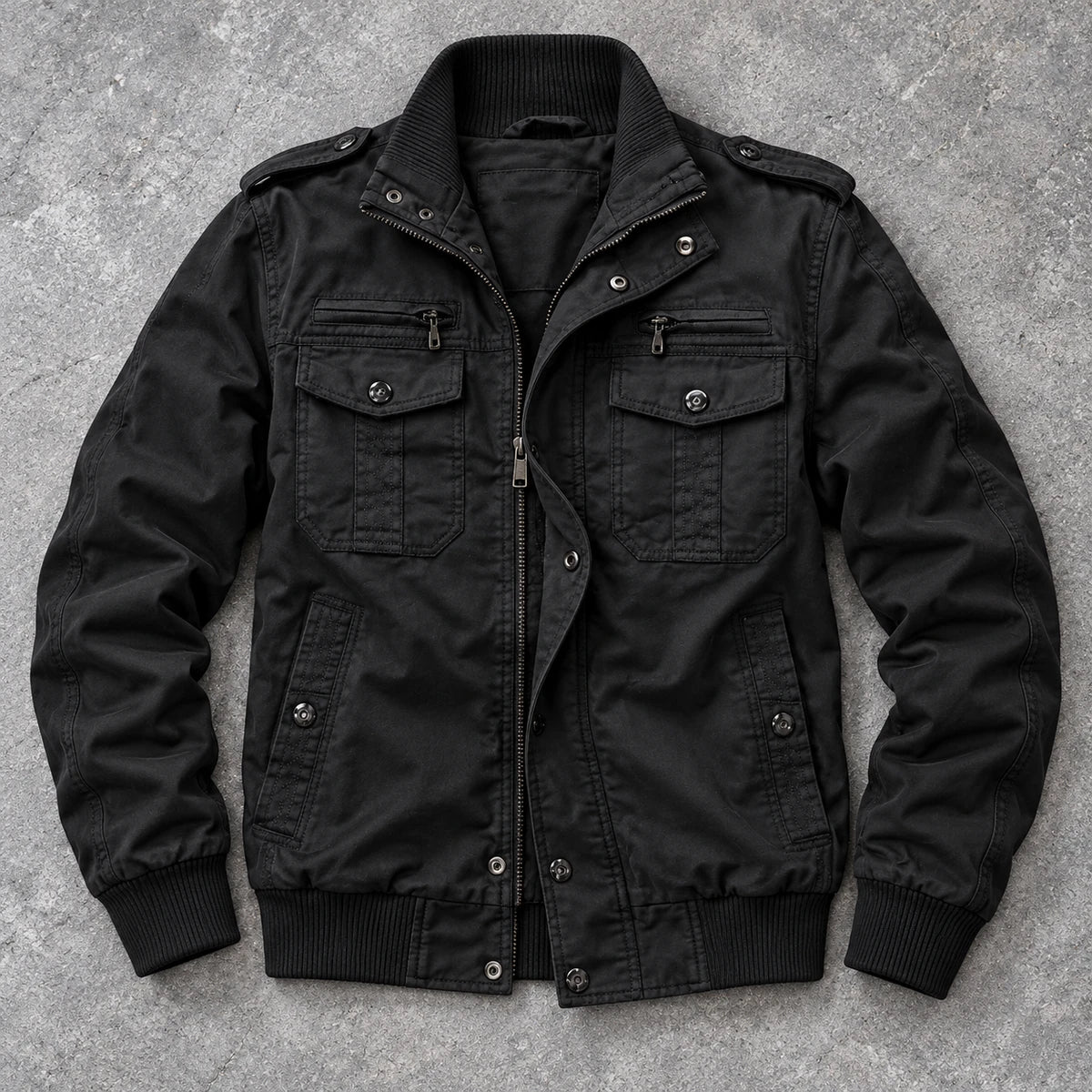 Cotton Jacket | Bertram Black overhead coolstone flatlay