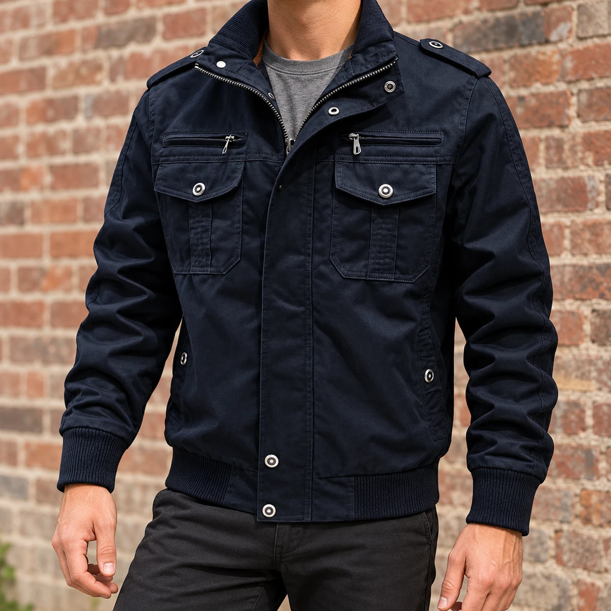 Cotton Jacket | Bertram Blue model brick front