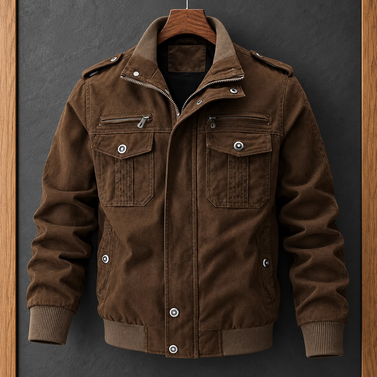 Cotton Jacket | Bertram Brown hanger walnut front