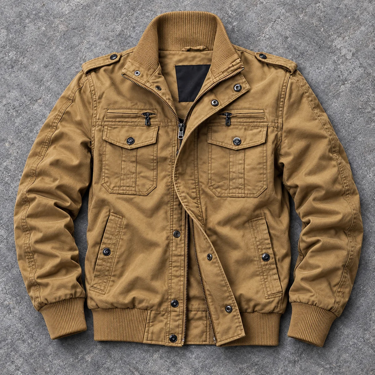 Cotton Jacket | Bertram Tan overhead coolstone flatlay