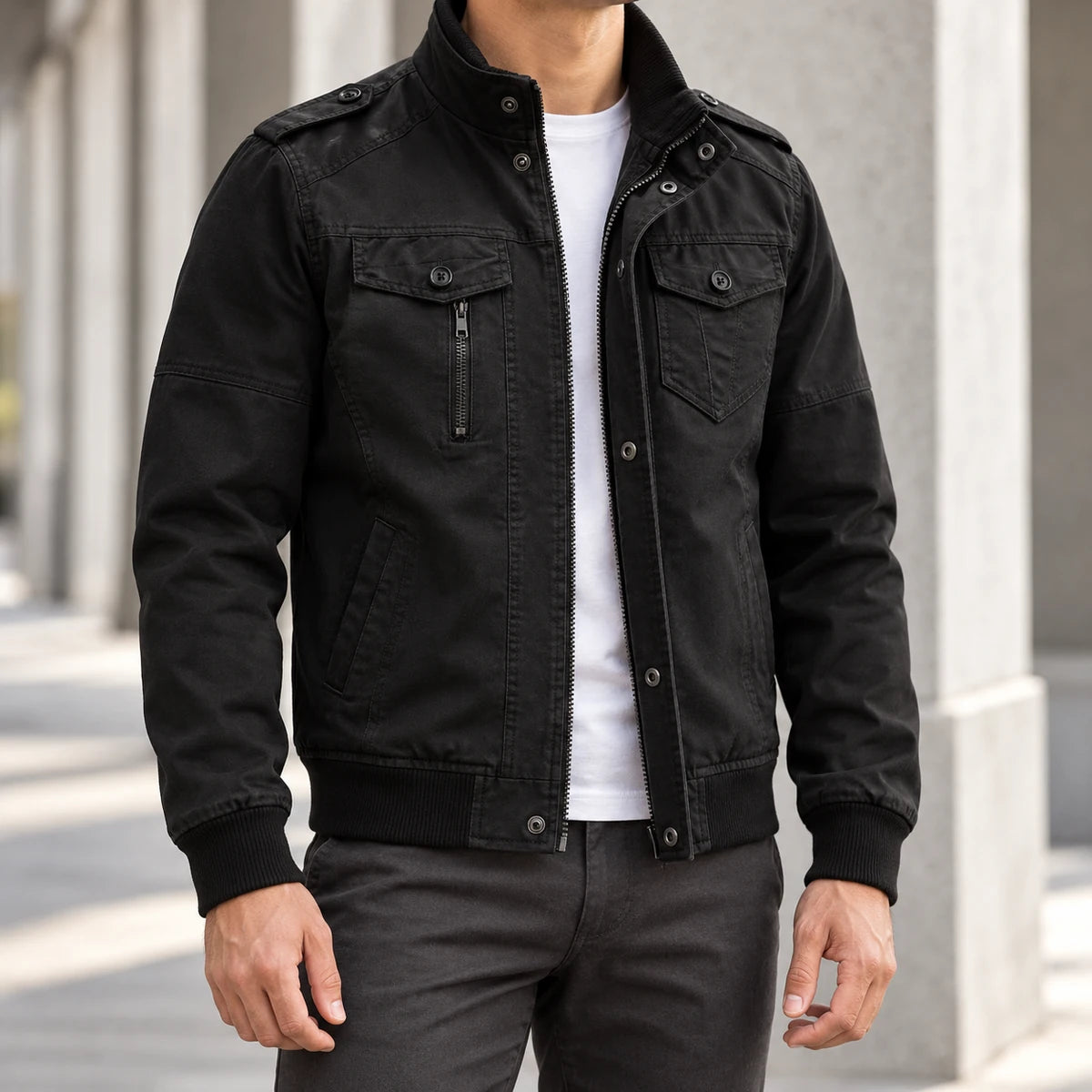 Cotton Jacket | Mael Black model worn