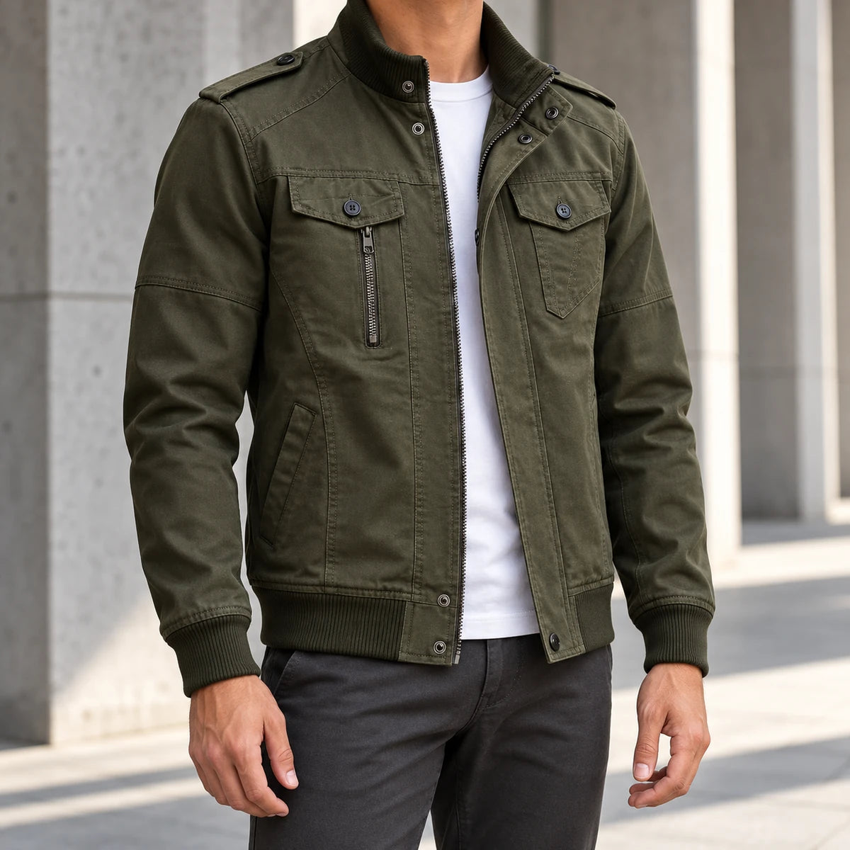 Cotton Jacket | Mael Green model worn