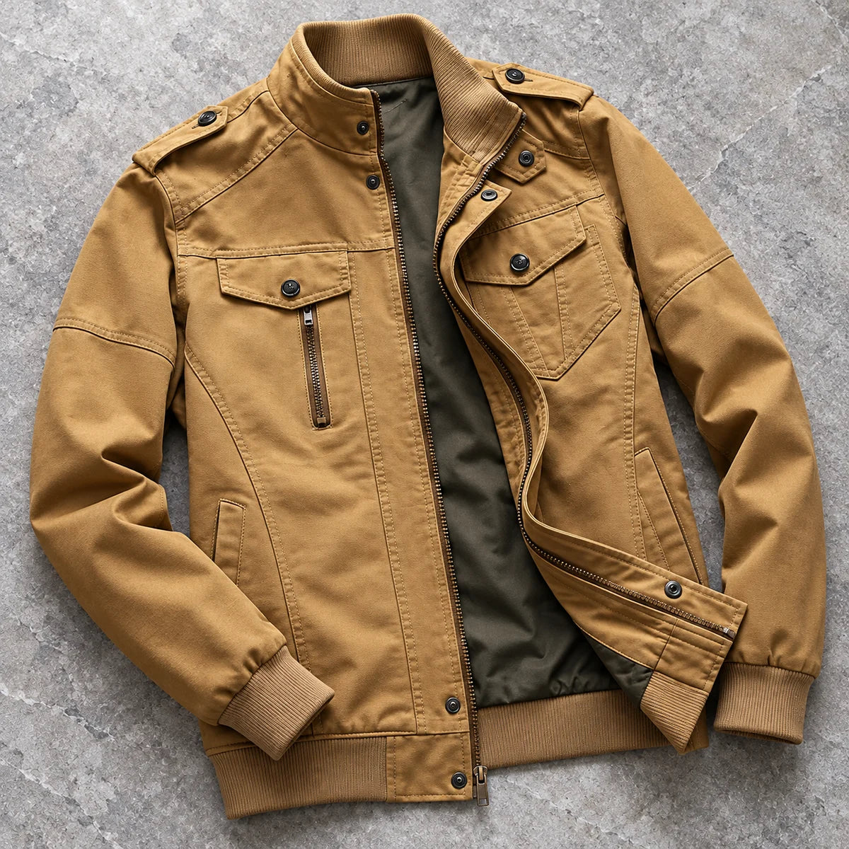 Cotton Jacket | Mael Khaki overhead flatlay