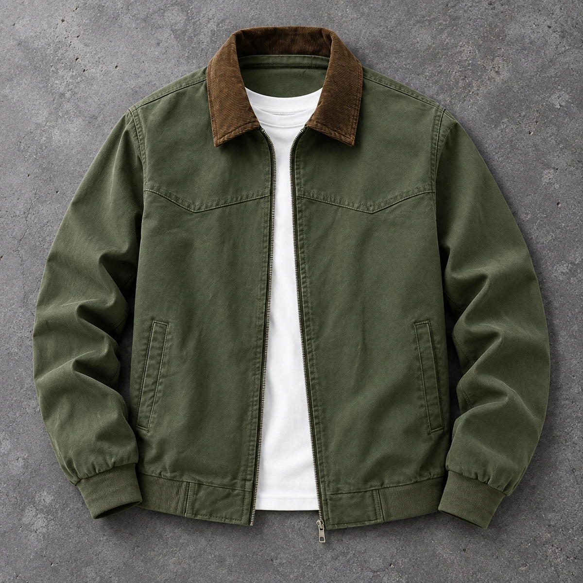 Cotton Jacket | Bennett Green true overhead flat lay on slate gray concrete
