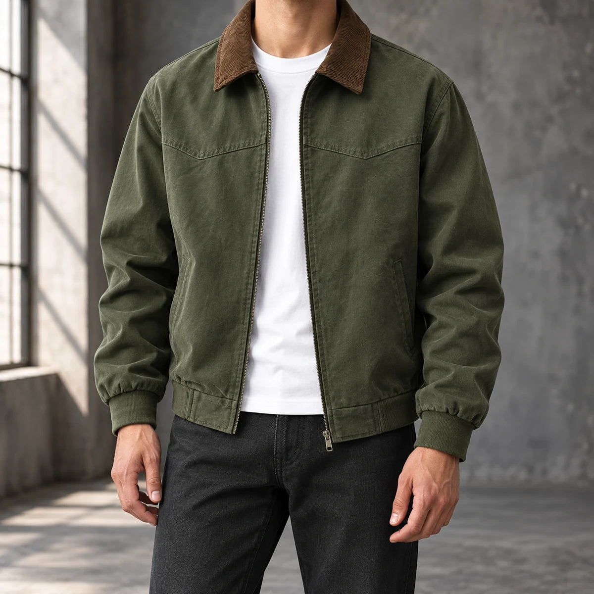 Cotton Jacket | Bennett Green neck down wearer