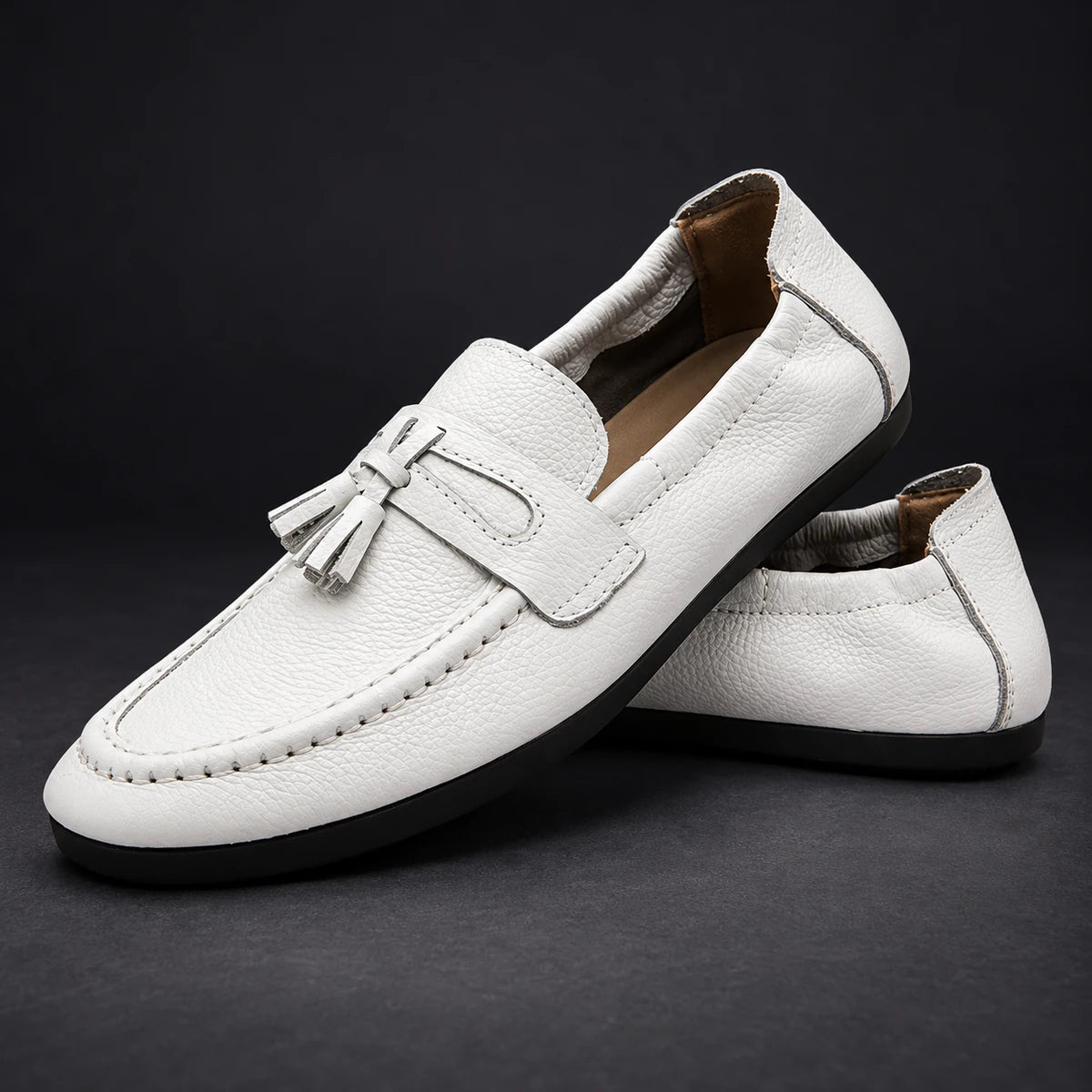Cowhide Leather Loafers | Viggo White stacked pair