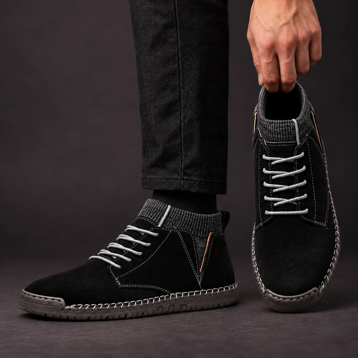 Cowhide Leather Boots | Clovis Black model handheld